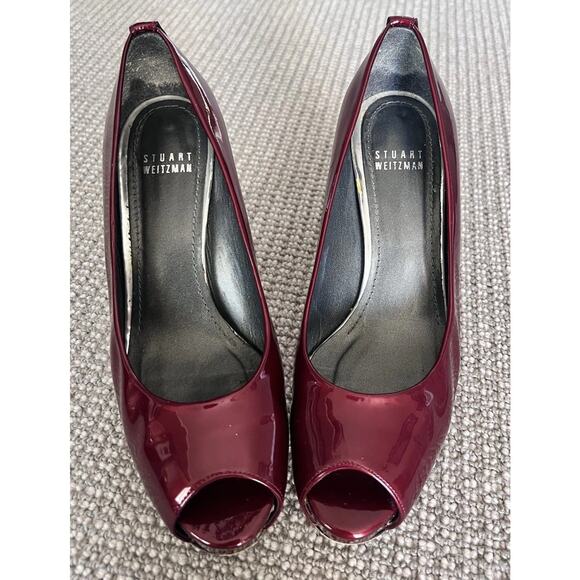 Stuart Weitzman Patent Leather Peep Toe Stiletto Heels 7M US/37.5EU - Picture 1 of 9